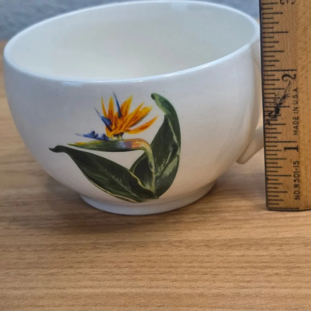 Santa Anita Ware Teacup/Saucer Set of 4 Flowers Of Hawaii Bird Of Paradise 1949